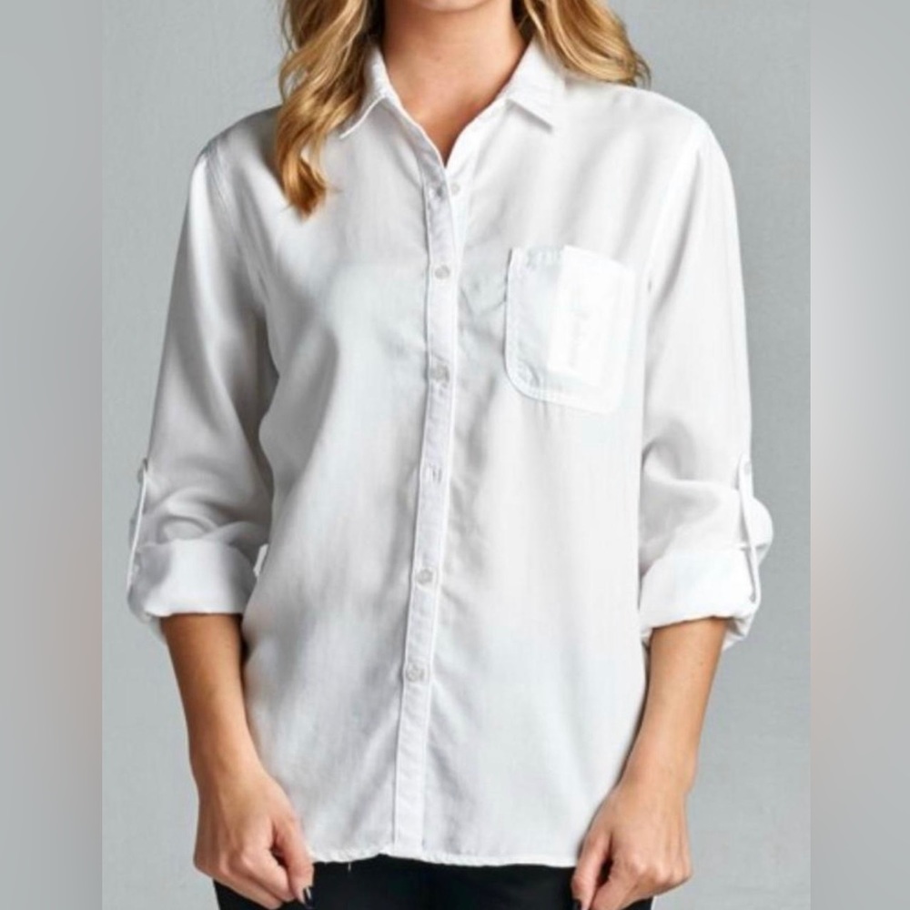 Sneak Peek Tencel White Button down blouse Size M